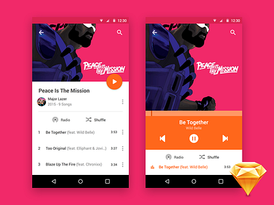 Android Music Player - Freebie app download flat free freebie interface music resource sketch ui ui kit