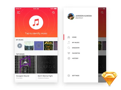 iOS Music Identifier - Freebie app download flat free freebie interface music resource sketch ui ui kit