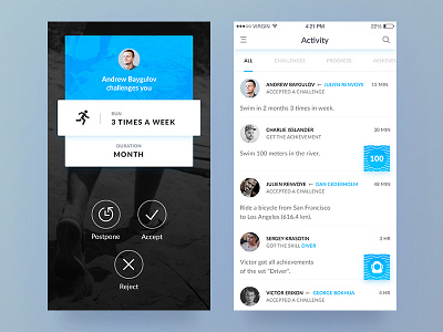 Challenge App achievement activity app card challenge ios mobile
