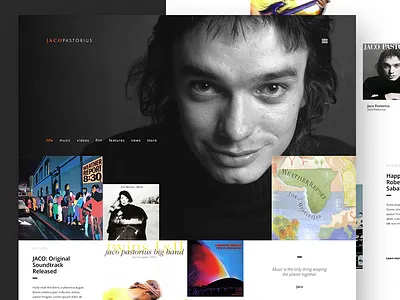 Jaco Pastorius Website bass clean dark jazz lifestyle light music punk redesign ui ux web