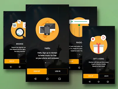 Walkthrough Screen for Ntertane app clean graphics illustration interface music ui walktrough