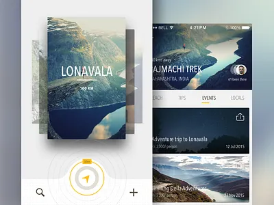 Compass Travel App 2d adventure flat illustration ios map minimal mobile travel ui ux