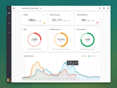 Health Dashboard blood pressure calories cholesterol dashboard exercise health steps weight