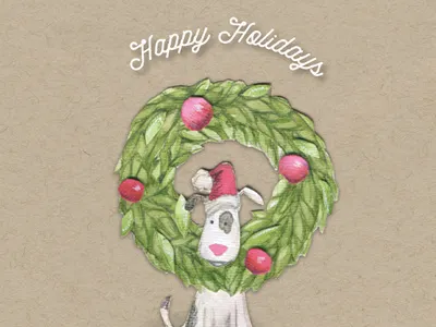 Walks and Wags Christmas Card 2015 3d dimensional art dog illustration watercolor