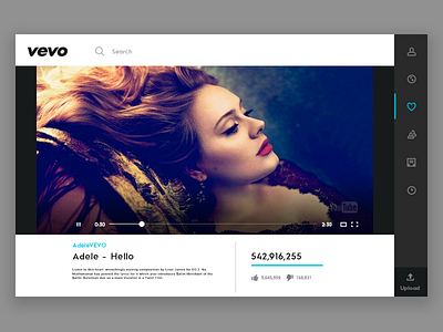 Daily UI #28 - Vevo Video Player bar batch music play player progress red shadows vevo video volume
