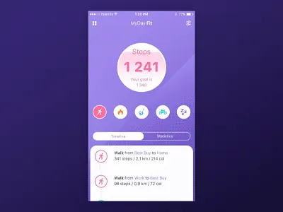 Fitness App - Statistics and Heat Map animation app fitness health ios mobile principle prototype ui ux