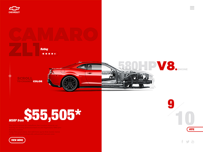 Chevrolet camaro car design follow interface one page red shot style ui ux web