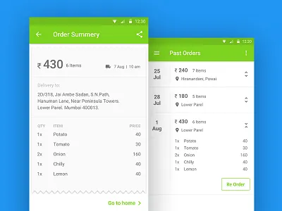 Order Summary app design market material design order orders past summery ui