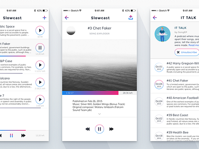 Slowcast Screens flat ios player podcast ui