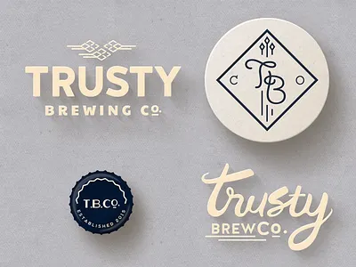 Trusty Brewing Co. Branding badge bottle cap brewery coaster hand lettering logo script tombow