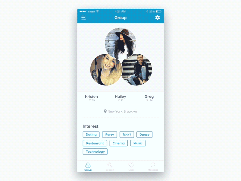 cluztr App - Group profile & Photo viewer app cluztr group ios photo principle profil prototype social viewer