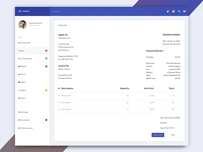 Infinity - Web Application Kit - invoice page admin admin theme angular theme backend bootstrap dashboard html template laborator less premium admin smarty web application