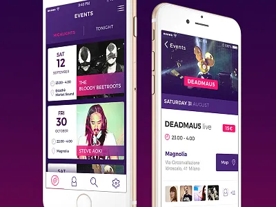 Event Screen app design disco event detail ios iphone milano ui ux