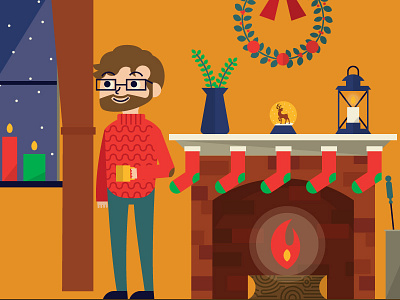 Christmas Time character christmas design fireplace holiday winter wreath
