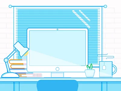 Workspace color computer design desk flat illumination line