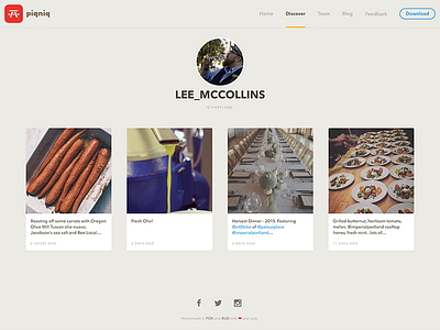 Piqniq profile page app food photography piqniq web