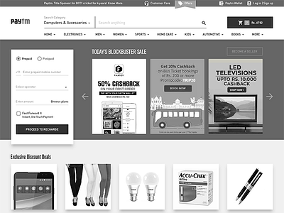 Paytm Concept Wireframe e commerce grid india minimalism paytm ui user interface wireframe