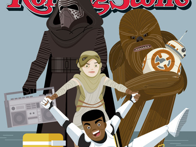 The Force Awakens at the beach > take 2 bb 8 beach boombox chewbacca rolling stone star wars the force awakens vector