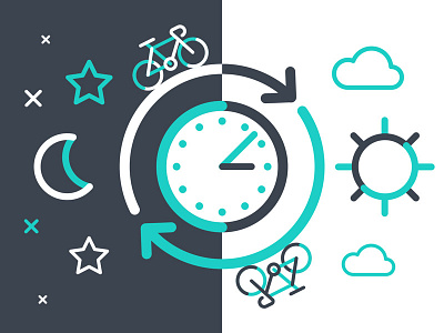 Vector illustration bicycle clock day deliveroo illustration night simple star sun vector