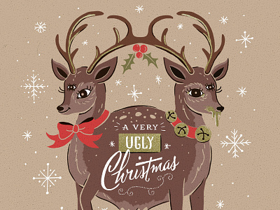 A Very Ugly Christmas christmas deer glitter hand drawn holiday illustration lettering party snowflake sweater ugly vintage