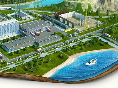 MFarm 3d beach illustration island retouching sea yacht