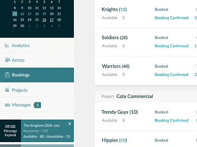 POP Dashboard booking dashboard system user interface