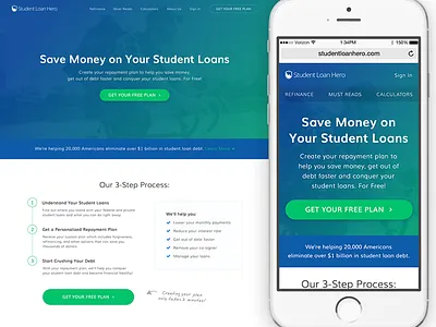 Student Loan Hero - New Homepage blue green homepage mobile product responsive tablet ui ux website