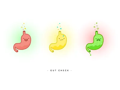 Gut Check character feeling gut health japanese stomach