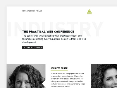 Industry, The Practical Web Conference 2016 conference ff din green grey industry speakers typography web conference white space