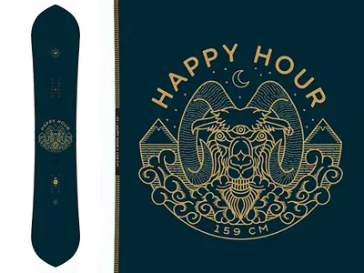 K2 Happy Hour Snowboards goat illustration snowboard