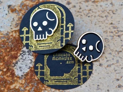 Skull Pin black enamel gold illustration pin skull stamp
