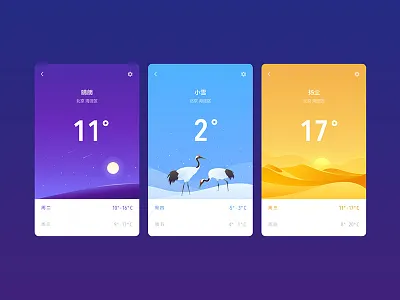 Weather App 2 app color flat illustration interface night sandstorm snowy sunny ui weather