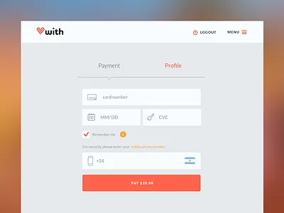 Payment Screen charity checkout credit card form hamburger ong payment phone tabs