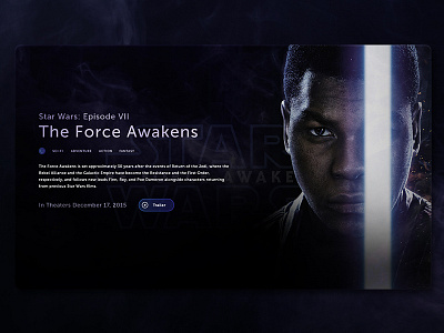 Star Wars: The Force Awakens - Landing page dark dashboard finn force awakens landing movie page poster star wars trailer ui web