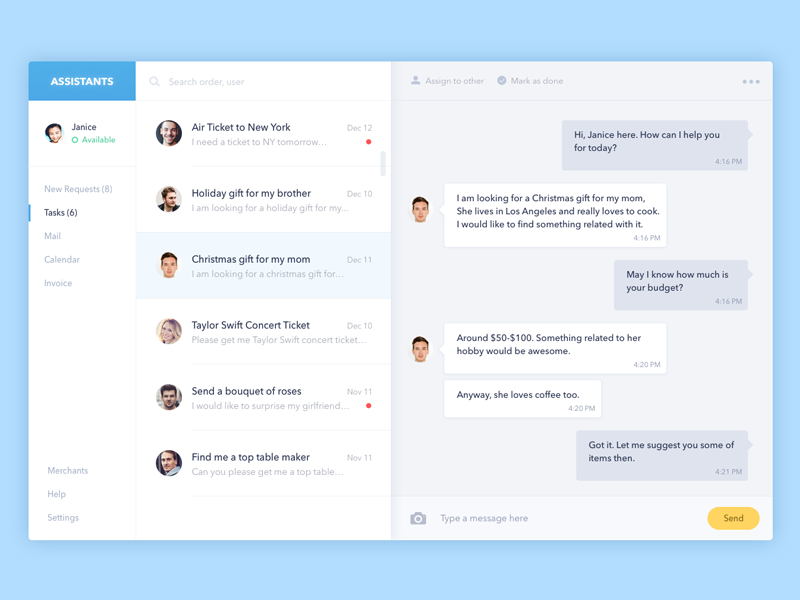 Dashboard Virtual Personal Assistants assistant chat clean dashboard desktop minimal ui ux
