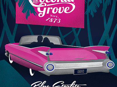 Coconut Grove Poster - Blue Starlite Drive-In cadillac design florida illustration miami palm trees poster retro travel type