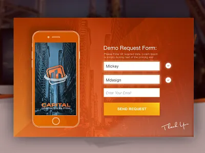 Demo request form for clients website demo in orange page request sign up web