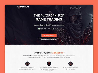 Gamershunt Landing Page clean game gamer hunt landing page platform play share simple trading