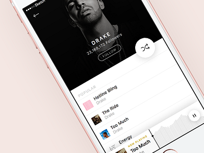 D R A K E app clean interface minimal music ui ux