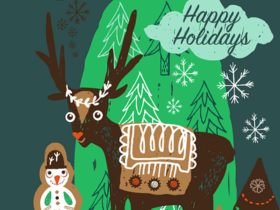 happy holidays christmas deer greetingcard illustration winter