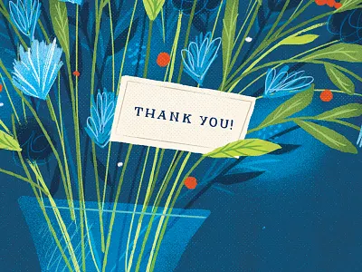 Thank You! card blue card colorful flowers greeting card illustration leaves stationery thank you vase