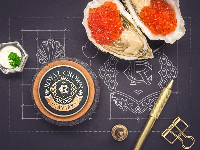 Royal Crown badge caviar crown lettering logo monogram paper pencil sketch