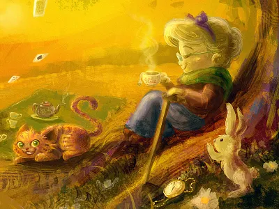 Old Alice alice alice in wonderland cartoon children cute digital drawing illustration kidlitart landscape old