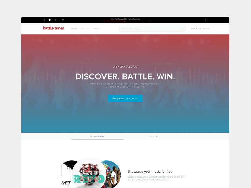 Battletunes - Landing Page (above the fold) above the fold landing landing page music startup ui ux website