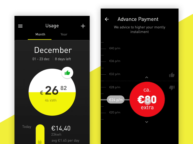 YelloStrom Energy App animation app black energy flinto interface mobile simple ui usage ux yellow