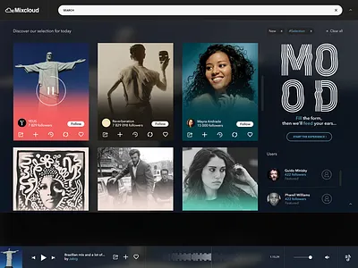 Mixcloud Redesign - Free Photoshop file free freebie mixcloud photoshop player psd sketch sound soundcloud template ui ux