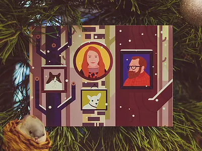 Winter Wishes card cat christmas dog forest frames pictures portrait snow trees winter wolf