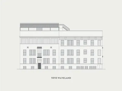 1010 Waveland architectural building facade illustration minimal monochromatic