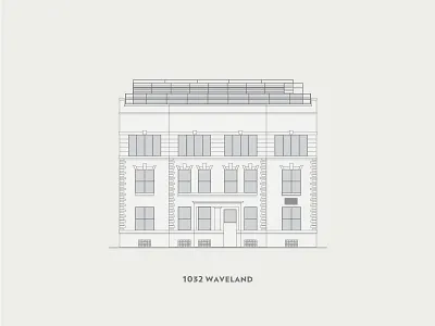 1032 Waveland architectural building facade illustration minimal monochromatic