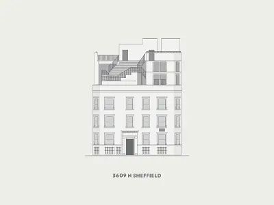 3609 Sheffield architectural building facade illustration minimal monochromatic